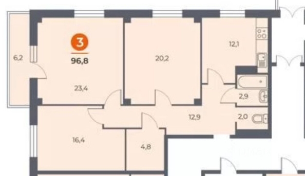 
  Продается 3-комн. квартира, 100 м², 40-летия Победы пр-кт, д. 63
. Фото 9.
