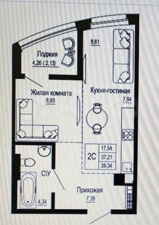 
  Продается 2-комн. квартира, 39.5 м², Привокзальная ул, д. 3
. Фото 6.