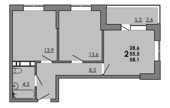 
  Продается 2-комн. квартира, 57.65 м², ЖК Gray (Грэй), кв-л 11-2
. Фото 1.