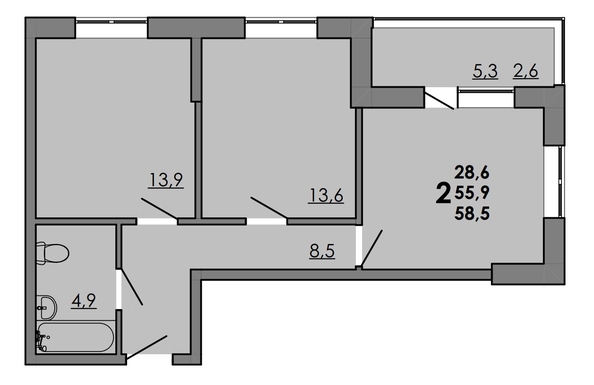 
  Продается 2-комн. квартира, 58.55 м², ЖК Gray (Грэй), кв-л 11-2
. Фото 1.