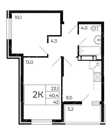 
  Продается 2-комн. квартира, 42 м², ЖК Флора, литера 2.2
. Фото 1.