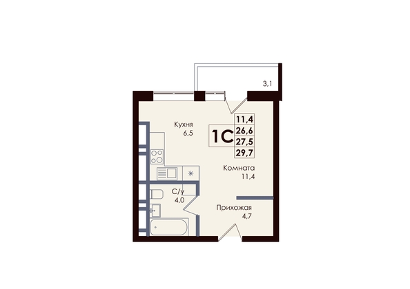 
  Продается студия, 27.3 м², ЖК ACADEMIA (Академия)
. Фото 1.