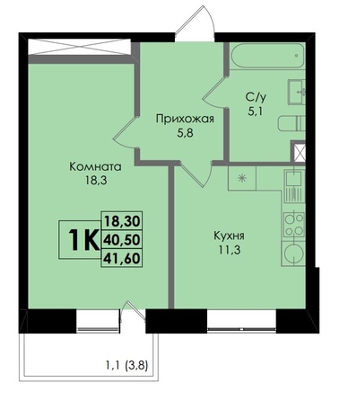 
  Продается 1-комн. квартира, 41.6 м², ЖК Botanika (Ботаника), дом 1
. Фото 1.