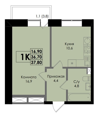 
  Продается 1-комн. квартира, 37.8 м², ЖК Botanika (Ботаника), дом 1
. Фото 1.