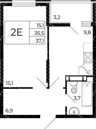 
  Продается 1-комн. квартира, 37.1 м², ЖК Флора, литера 2.2
. Фото 1.