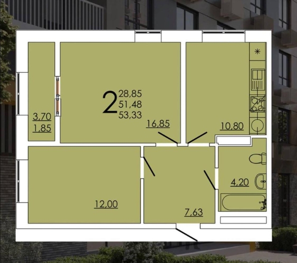 
  Продается 2-комн. квартира, 53.33 м², Зорге ул, д. 11
. Фото 9.