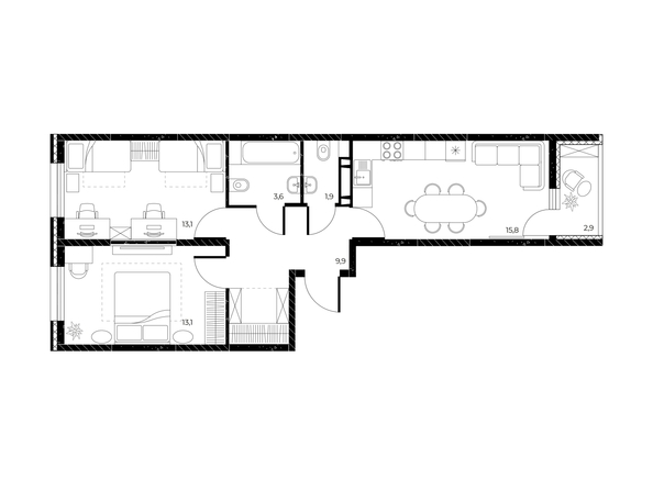 
  Продается 3-комн. квартира, 58.9 м², ЖК Панорама на Театральном, литера 1
. Фото 1.