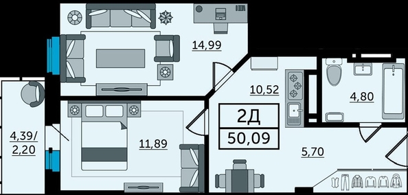 
  Продается 2-комн. квартира, 52.3 м², ЖК Кристалл 2
. Фото 6.