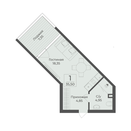 
  Продается апартамент 35.5 м², в АК Тамерун, корп 2. Фото 7.