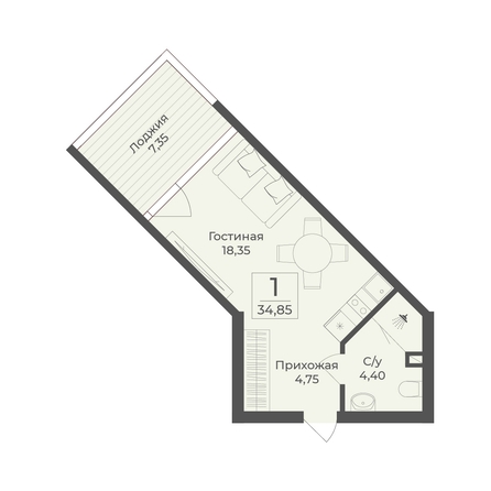 
  Продается апартамент 34.85 м², в АК Тамерун, корп 2. Фото 7.