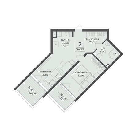 
  Продается апартамент 54.75 м², в АК Тамерун, корп 2. Фото 7.