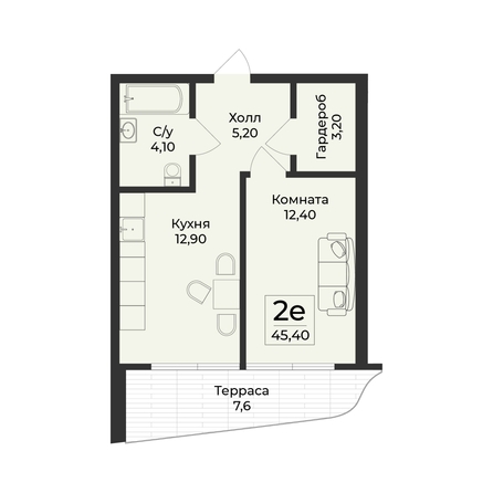 
  Продается 1-комн. квартира 45.4 м², в ЖК Нега. Фото 2.