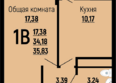 Славянка, литера 10: Планировка 1-комн 35,83 - 38,29 м²