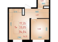 МЕГА-2: Планировка 1-комн 34,04 м²