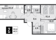 Парк Победы 2, литера 21: Планировка 2-комн 68,3 м²