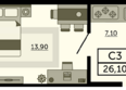 Акватория, литер 2: Планировка Студия 25,76 м²