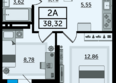 Легенда Ростова, литер 11: Планировка 2-комн 38,32 м²