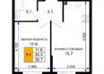 Дыхание, литер 28: Планировка 1-комн 36,7 м²