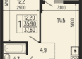Звезды, литер 12: Планировка 1-комн 37,6, 38 м²