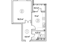 На Ленина 95, литер 95в2: Планировка 1-комн 43,7 м²