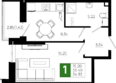 Октябрь Парк, 5.2: Планировка 1-комн 34,83 м²