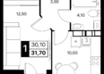 Эстет, литер 48.2: Планировка 1-комн 31,7, 32 м²