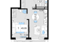 Корсаков: Планировка 1-комн 43,09 м²