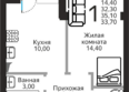 Янтарный: Планировка 1-комн 33,7 м²