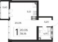 Ай-Петри: Планировка 1-комн 36,16 м²