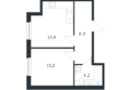 Новая Елизаветка, литер 3: Планировка 1-комн 38,8 м²
