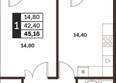 Аксис Патриот: Планировка 1-комн 45,16 м²