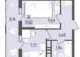 Кумир: Планировка 1-комн 31,82 м²
