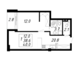 Парк-Озеро: Планировка 1-комн 40 м²