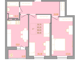 Продается 2-комнатная квартира ЖК Новый Горизонт, дом 3, 67.91  м², 8420840 рублей