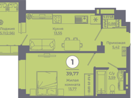 Продается 1-комнатная квартира ЖК Сокольники, литера 6, 39.45 м², 4812900 рублей