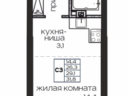 Продается 1-комнатная квартира ЖК Театрал, 31.8  м², 7886400 рублей