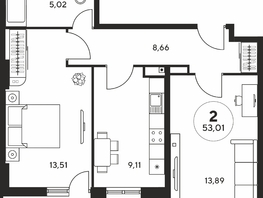 Продается 2-комнатная квартира ЖК Гринсайд, 5.1-5.5, 52.87  м², 7820000 рублей