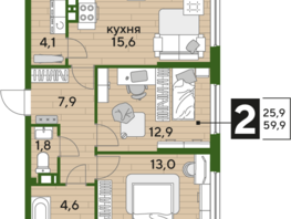 Продается 2-комнатная квартира ЖК DOGMA PARK (Догма парк), литера 13, 59.9 м², 8170360 рублей