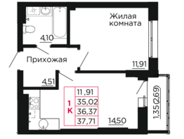 Продается 1-комнатная квартира ЖК Вишневый сад, дом 2.1, 36.37 м², 4546250 рублей