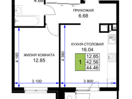 Продается 1-комнатная квартира ЖК Сегодня, литер 6, 44.46 м², 6402240 рублей