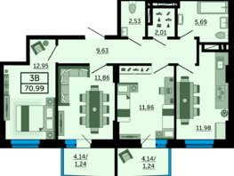 Продается 3-комнатная квартира ЖК Город у реки, литер 12, 70.52  м², 9731760 рублей