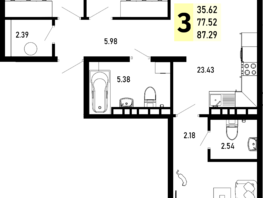 Продается 3-комнатная квартира ЖК Усадьба Гостагаевская, корпус 4, 87.29  м², 17458000 рублей