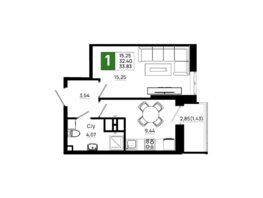 Продается 1-комнатная квартира ЖК Октябрь Парк, 4.1, 33.83 м², 4600880 рублей