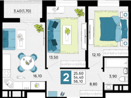 Продается 2-комнатная квартира ЖК Традиции, Литер 1, 56.1  м², 7854000 рублей