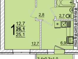 Продается 1-комнатная квартира ЖК Дарград, литера 38, 26.1  м&sup2;, 4174900 рублей