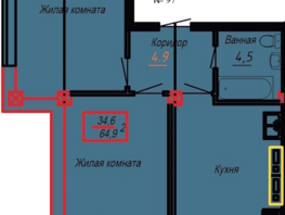 Продается 2-комнатная квартира ЖК Первый Речной, 64.9  м², 7200000 рублей