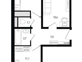 Продается 2-комнатная квартира ЖК 5 элемент Аске, лит 5-12 стр.1, сек.1,2, 44.5  м², 4957300 рублей