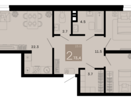 Продается 2-комнатная квартира ЖК Хозяин морей, литер 2, 73.4  м², 17395800 рублей