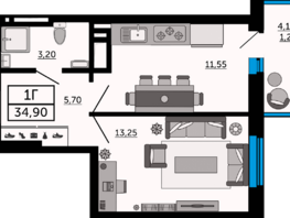 Продается 1-комнатная квартира ЖК Донской Арбат 2, литер 2, 34.9  м², 5828300 рублей