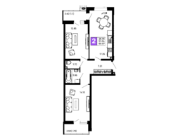 Продается 2-комнатная квартира ЖК Долина, Литер 3, 60.07 м², 7088260 рублей